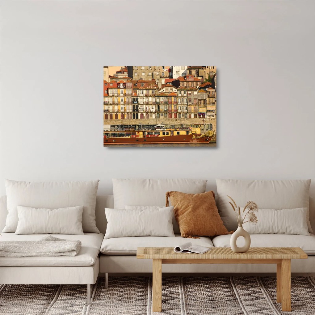 Tablou pe sticlă - Cartierul Waterfront, Portugalia (70x50 cm)
