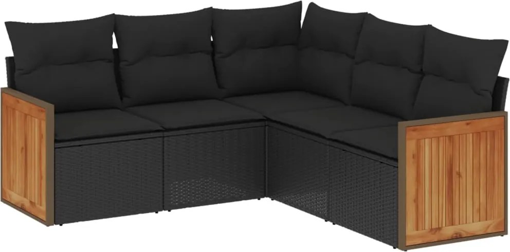 vidaXL Set mobilier de grădină cu perne, 5 piese, negru, poliratan