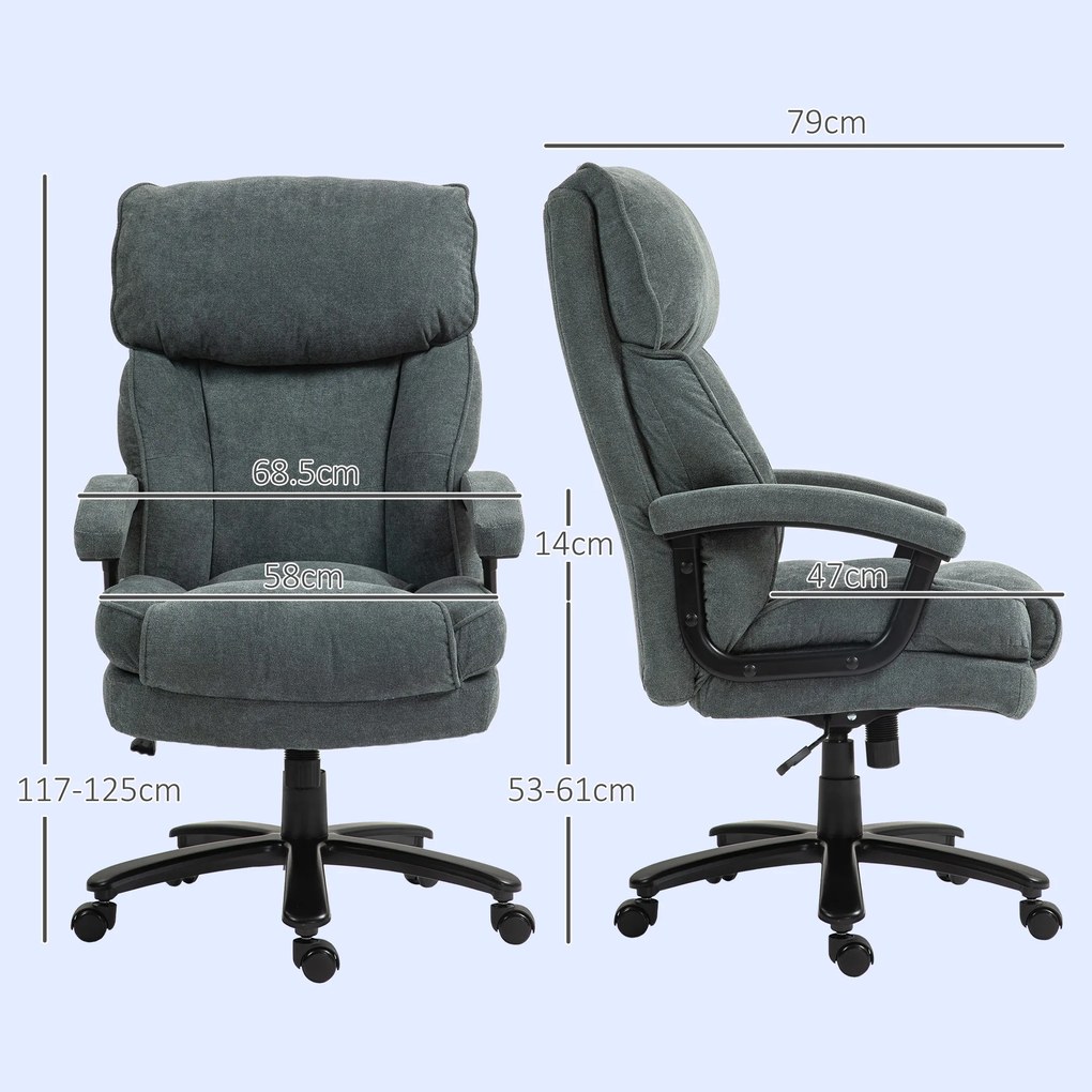HOMCOM Scaun de Birou cu Spătar Înalt și Înălțime Reglabilă, 68,5x79x117-125 cm, Gri | Aosom Romania