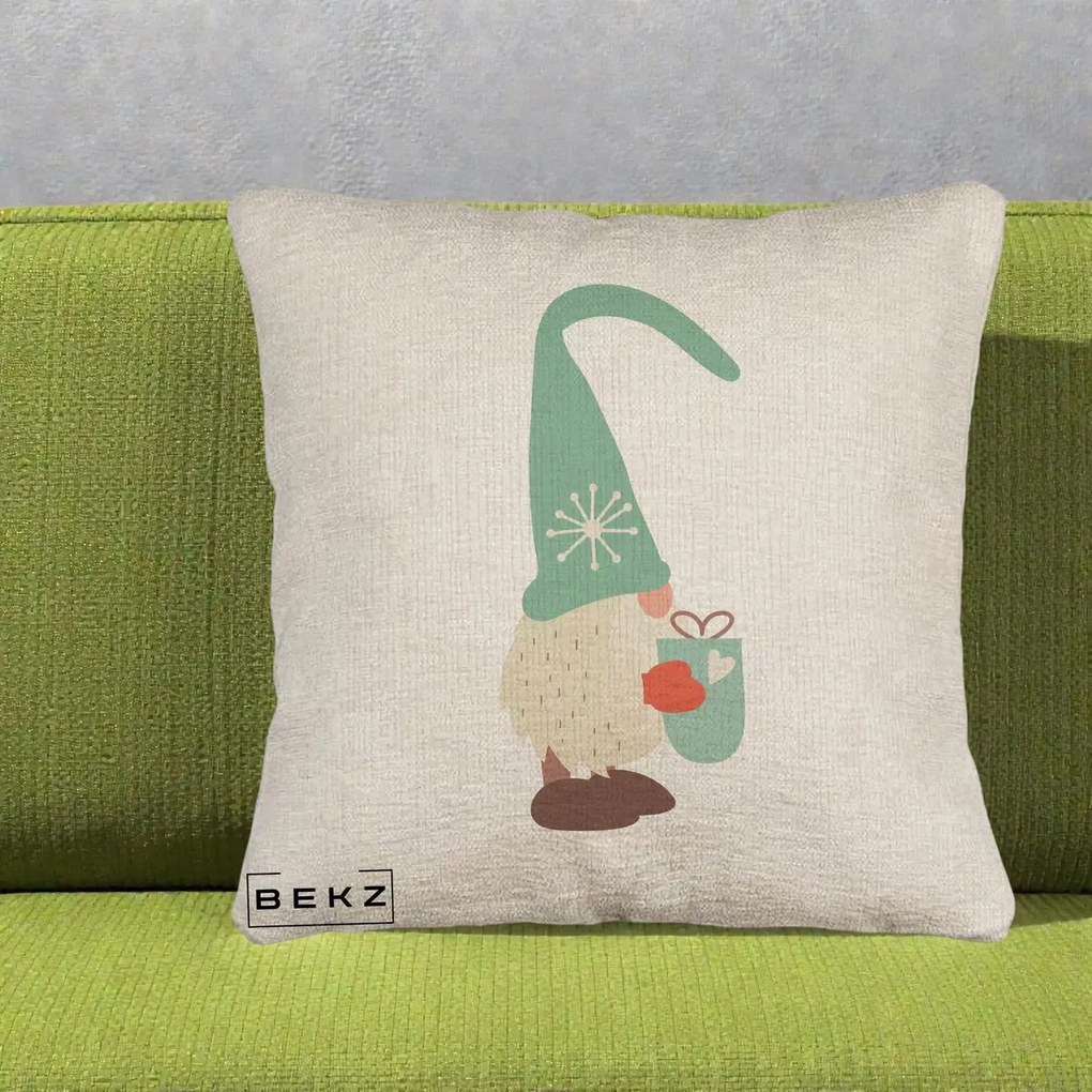 Perna Decorativa Gnom Nordic cu Cana Calda Menta, 40x40 cm, Bej Canapea, Husa Detasabila, Perna Inclusa, BEKZ®