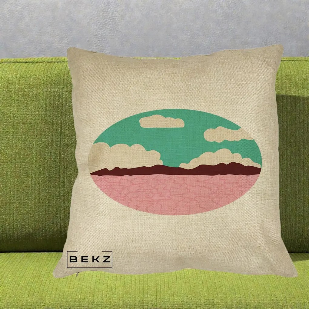 Perna Decorativa Peisaj Desert Oval Pastel, 40x40 cm, Crem, Husa Detasabila, Perna Inclusa, BEKZ®