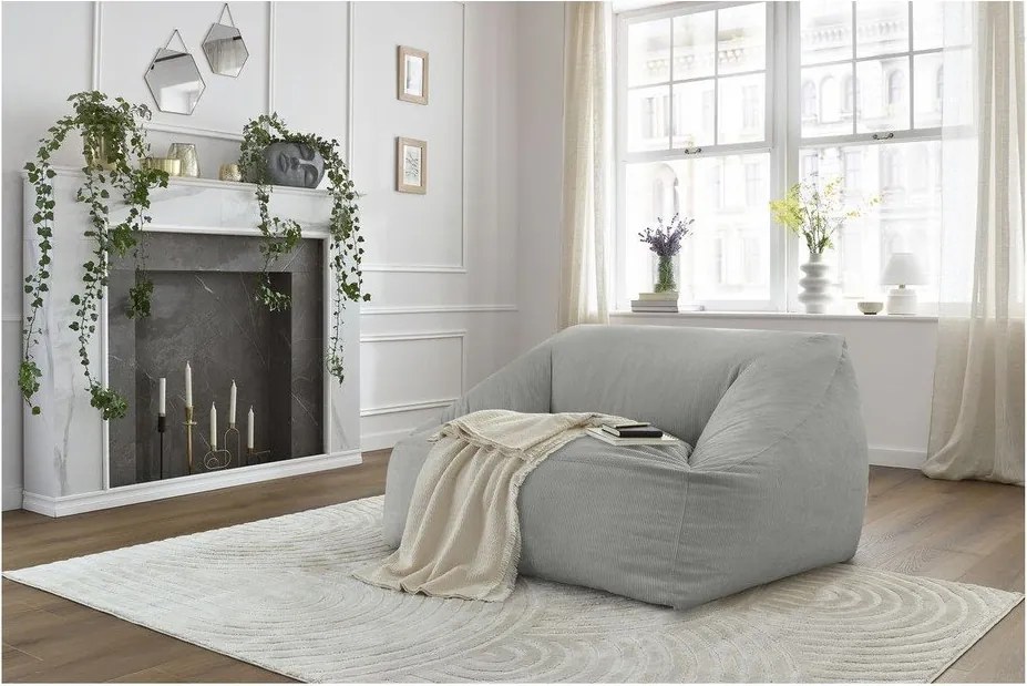 Fotoliu bean bag gri deschis cu tapițerie din catifea reiată Lilibet – Bobochic Paris