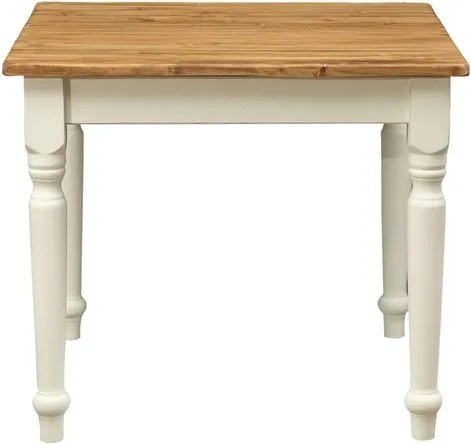 Masa fixa, L90 90 H78 cm, culoare natur alb antic, Lemn Masiv