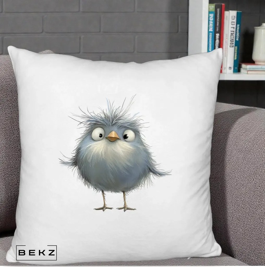 Perna Decorativa Pui Gri Pufos Zbarlit, 40x40 cm, Alb Pufos, Husa Detasabila, Perna Inclusa, BEKZ®