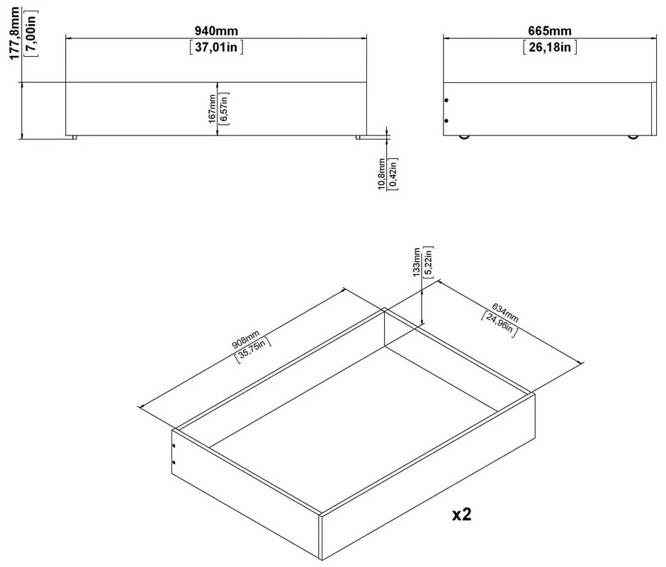 Sertare sub pat albe 2 buc. 90x190/140x190 cm Naia – Tvilum
