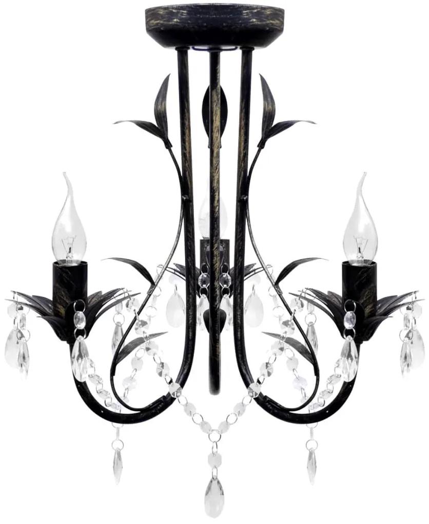 Candelabru metal negru stil Art Nouveau, margele cristal, 3xbecuri E14 1, Negru, 30 x 35 cm, 3
