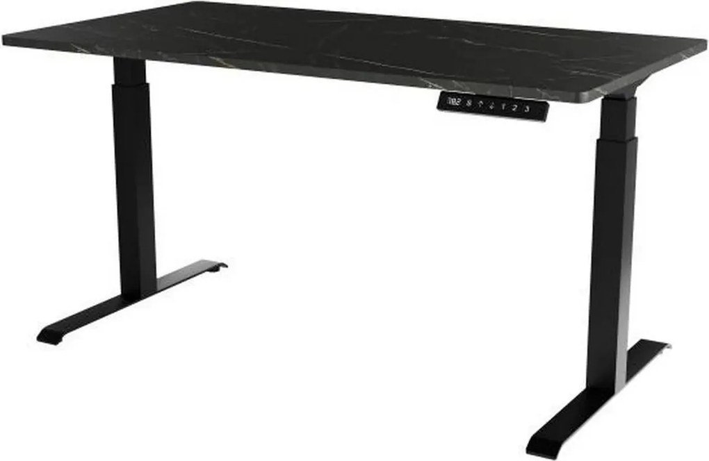 Masa birou MOON, negru cu imprimeu marmura, inaltime reglabila, 150x80