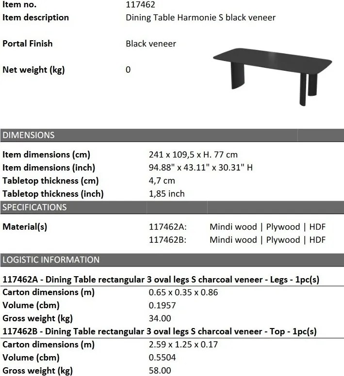 Masa dining moderna design LUX Harmonie S negru 241x109cm