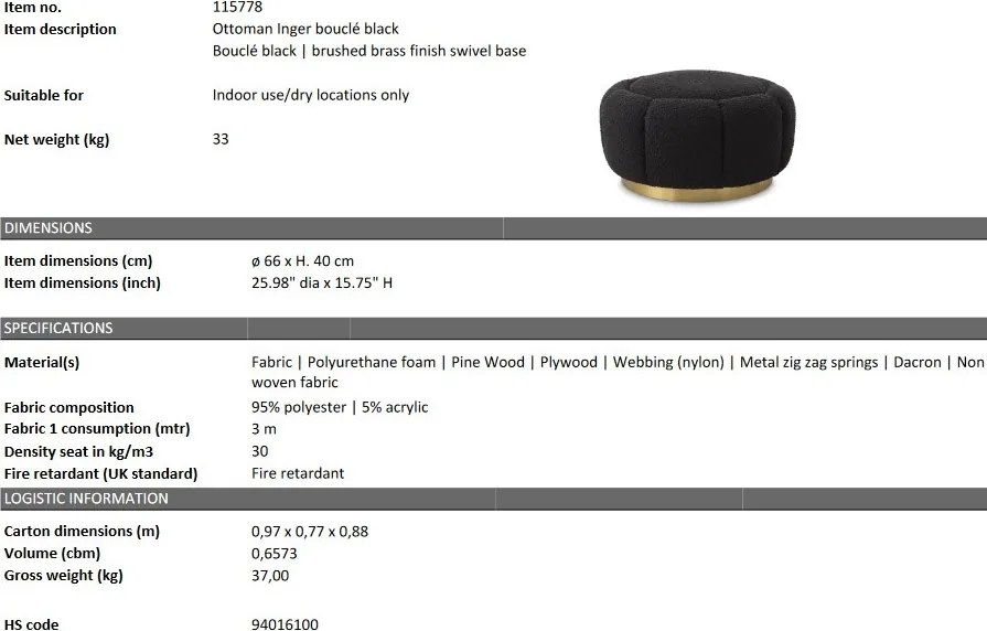 Taburete ottoman design elegant LUX Inger, boucle negru 115778 HZ