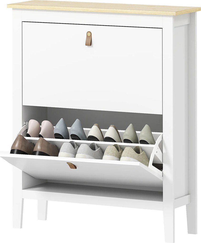 HOMCOM Pantofar cu 2 Sertare Rabatabile pentru 14 Perechi de Pantofi și Rafturi Reglabile, 80x24x95.5 cm, Alb | Aosom Romania