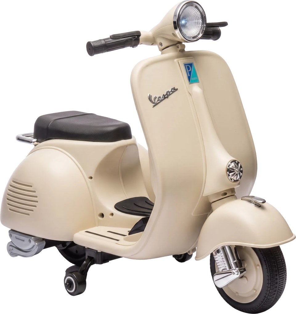 AIYAPLAY Motocicletă Electrică pentru Copii 3+ Ani, Licență VESPA, 6V, cu Roți Ajutătoare Detașabile, Max. 30 kg, Alb | Aosom Romania