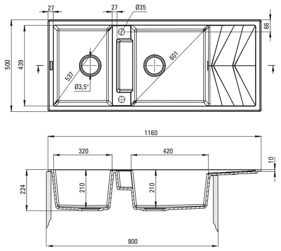 Chiuveta bucatarie compozit doua cuve si picurator, antracit metalic, Deante Magnetic Antracit metalic