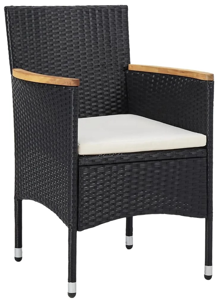 Set mobilier gradina, 3 piese, negru, poliratan si lemn acacia negru si maro, 3