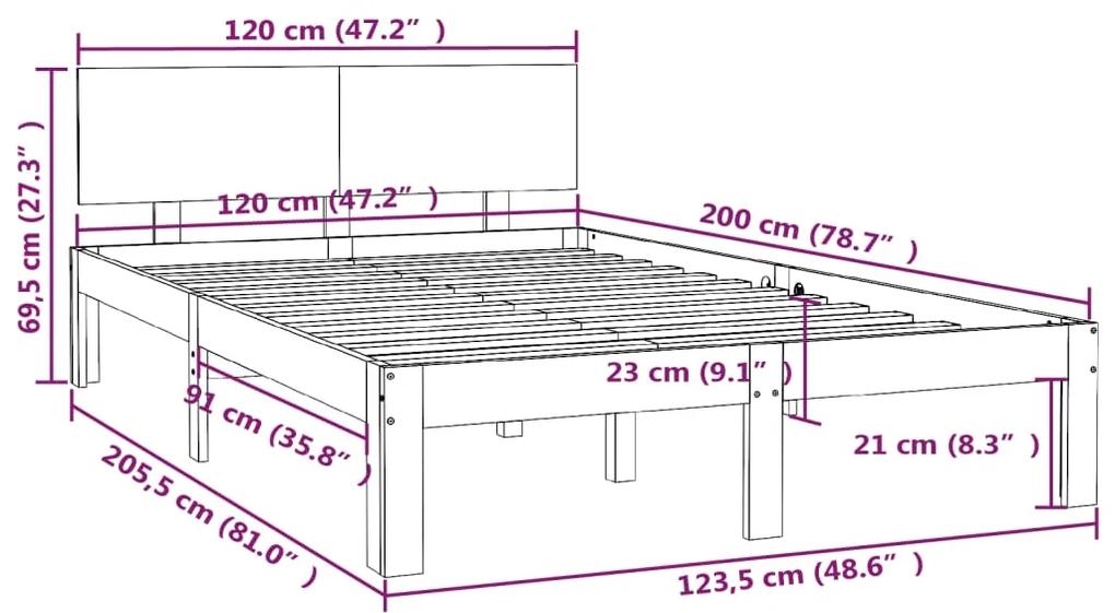 Cadru de pat, alb, 120x200 cm, lemn masiv de pin Alb, 120 x 200 cm