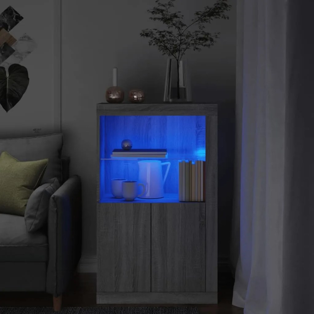 vidaXL Dulap lateral cu lumini LED, gri sonoma, lemn prelucrat