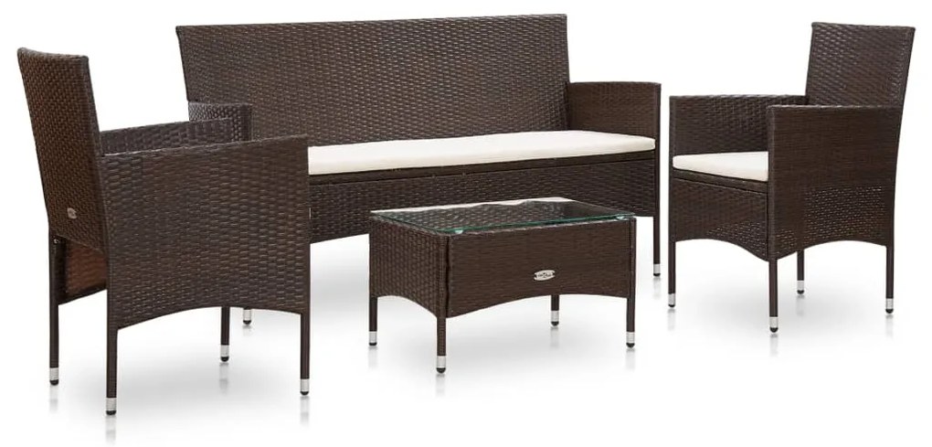 Set mobilier de gradina cu perne, 4 piese, maro, poliratan Maro, 4