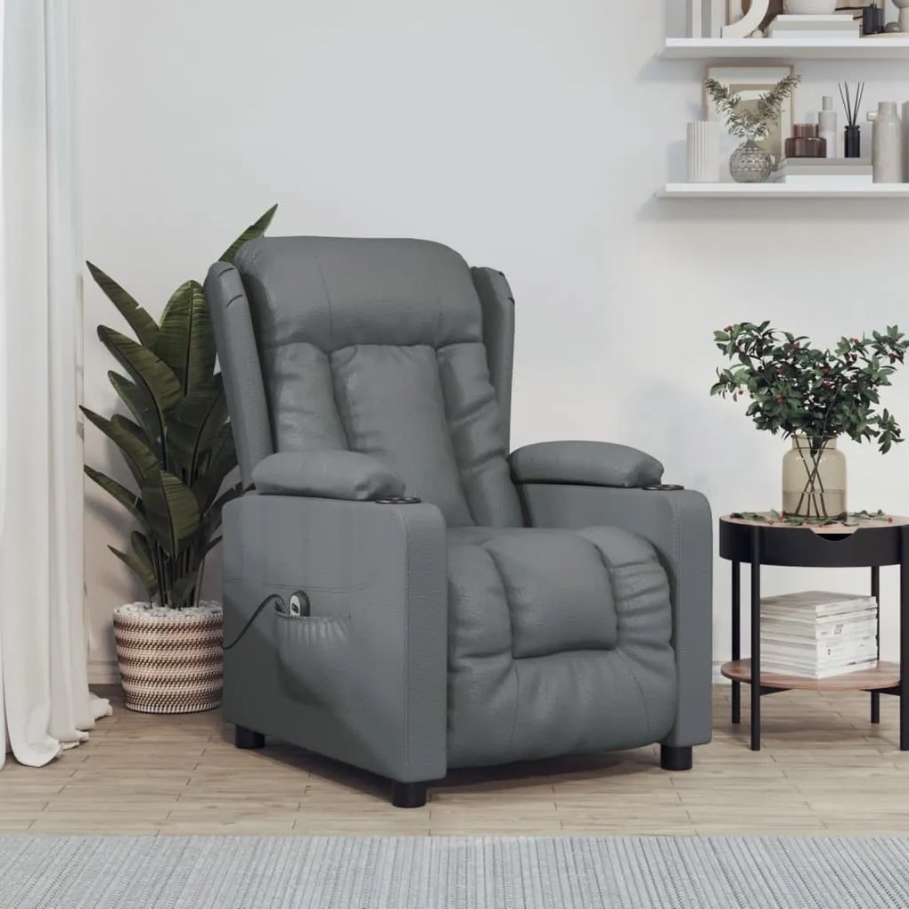 vidaXL Fotoliu rabatabil electric, gri, piele ecologică