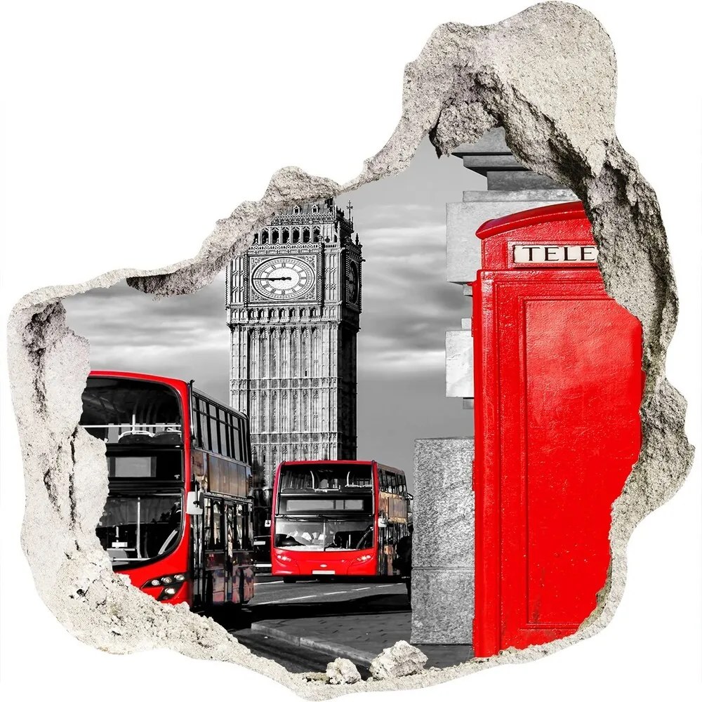 Autocolant 3D gaura cu priveliște Autobuze roșii