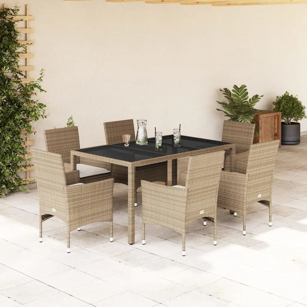 vidaXL Set mobilier de grădină cu perne 7 piese bej poliratan &amp; sticlă