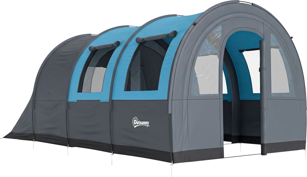 Outsunny Cort de Camping Impermeabil, Cort cu 5 Locuri, Zonă Separată de Dormit și Living, 480x260x200 cm, Gri și Albastru | Aosom Romania