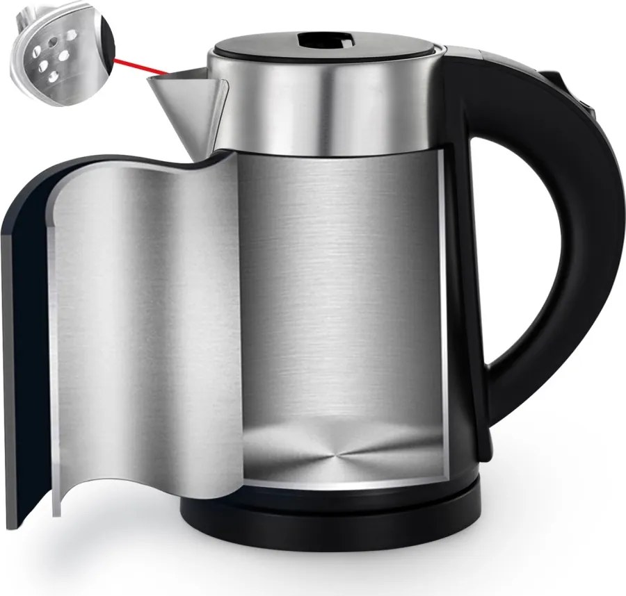 Fierbator electric Zilan ZLN3387 Negru cu pereti dublii, putere 800W, capacitate 0.8L, inox