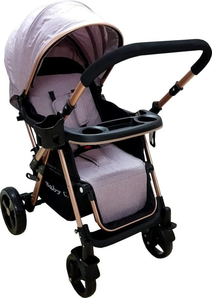 Carucior nou nascuti 2 in 1 BABY CARE™ PRO 511, Cadru aluminiu, Maner reversibil, Spatar reglabil in 5 trepte, Amortizoare, Frana picior,Pliabil , Gri