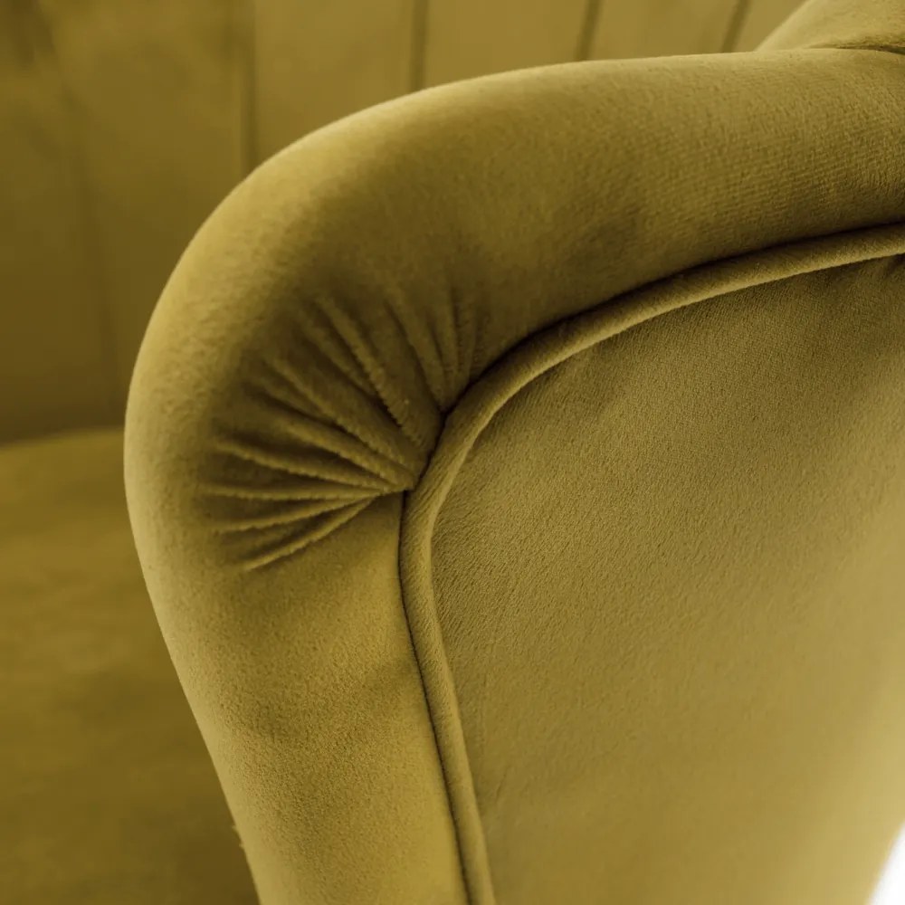 Fotoliu în stil Art-deco, catifea Velvet muştar/crom auriu, NOBLIN
