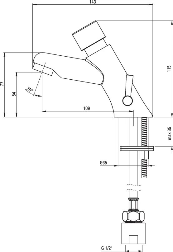 Press Baterie pentru chiuvetă, închidere automată, cu reglarea temperaturii BBH_028R