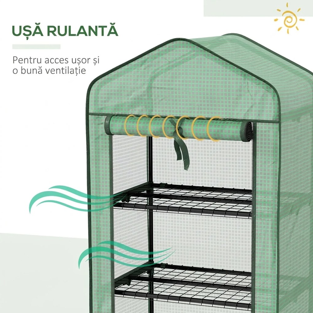 Outsunny Mini sera pe 3 nivele cu acoperis PE intarit si roti, Sera portabila pentru interior si exterior cu usa care poate fi rulata | Aosom Romania