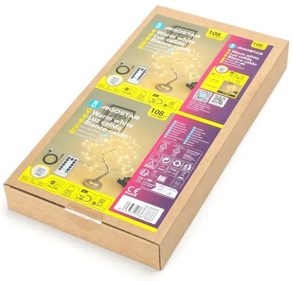 Aigostar - Decorațiune LED de Crăciun 108xLED/3xAA/8 funcții 45cm alb cald