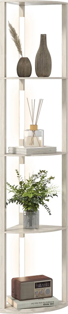 HOMCOM Lampă LED de podea, raft de colț, dimabilă, 4 rafturi, lumină alb cald, 41x30x164cm, stejar | Aosom Romania
