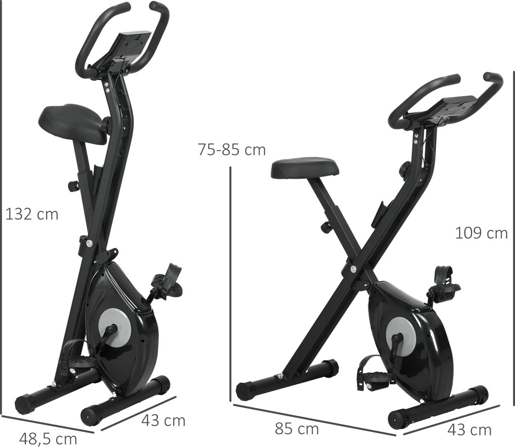 HOMCOM Bicicletă Statică Pliabilă cu 8 Nivele de Rezistență Magnetică Ecran LCD și Șea Reglabilă 43x85x109cm Negru | Aosom Romania
