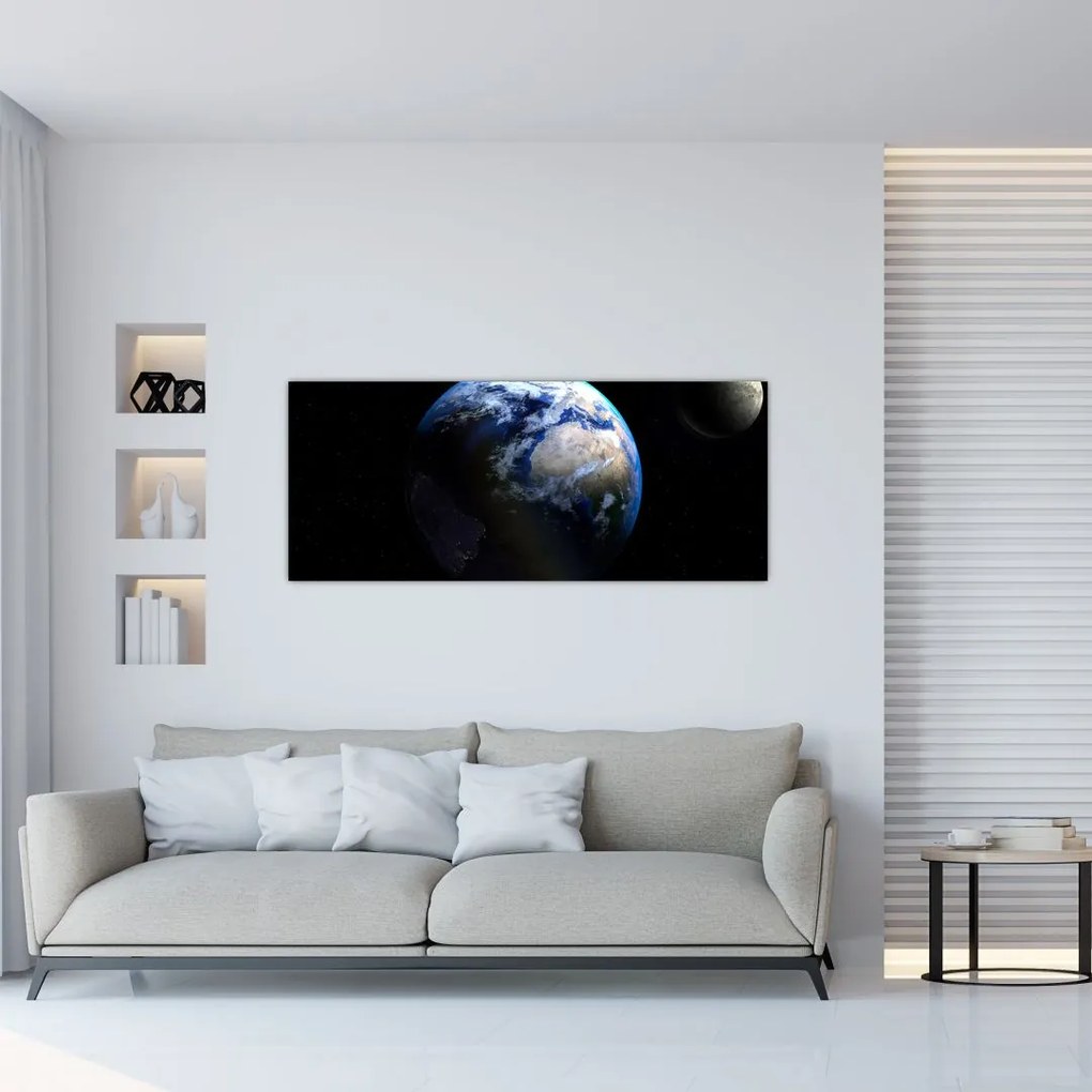 Tablou cu Luna și Pământul (120x50 cm)