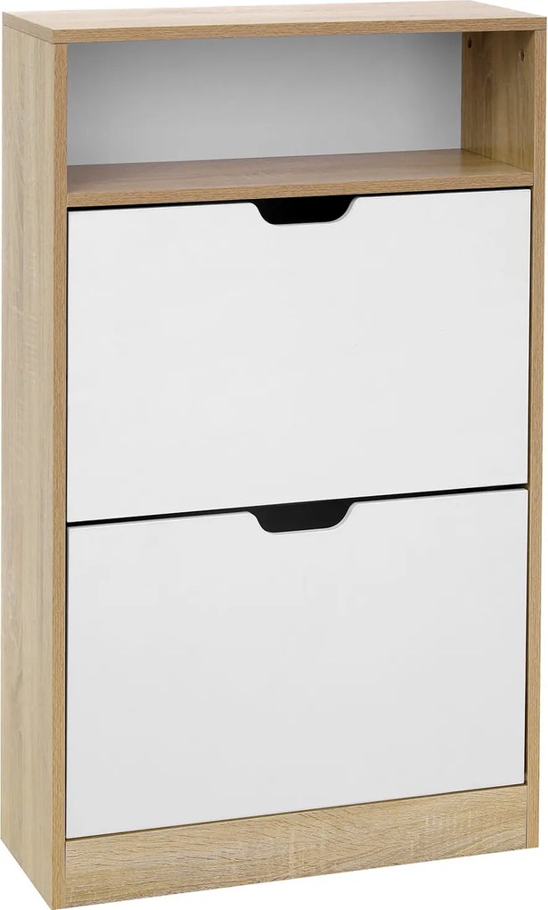 OFERTA Dulap pantofi rabatabil BOCO decor stejar si alb, 2 rafturi clasa II