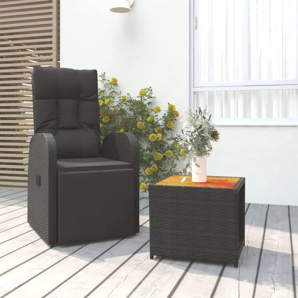vidaXL Set șezlonguri grădină, 2 piese, negru, poliratan&amp;lemn acacia