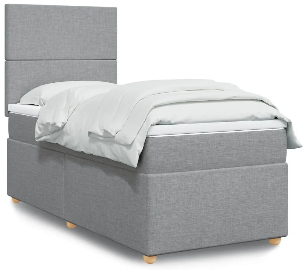 vidaXL Pat box spring cu saltea, gri deschis, 100x200 cm, textil