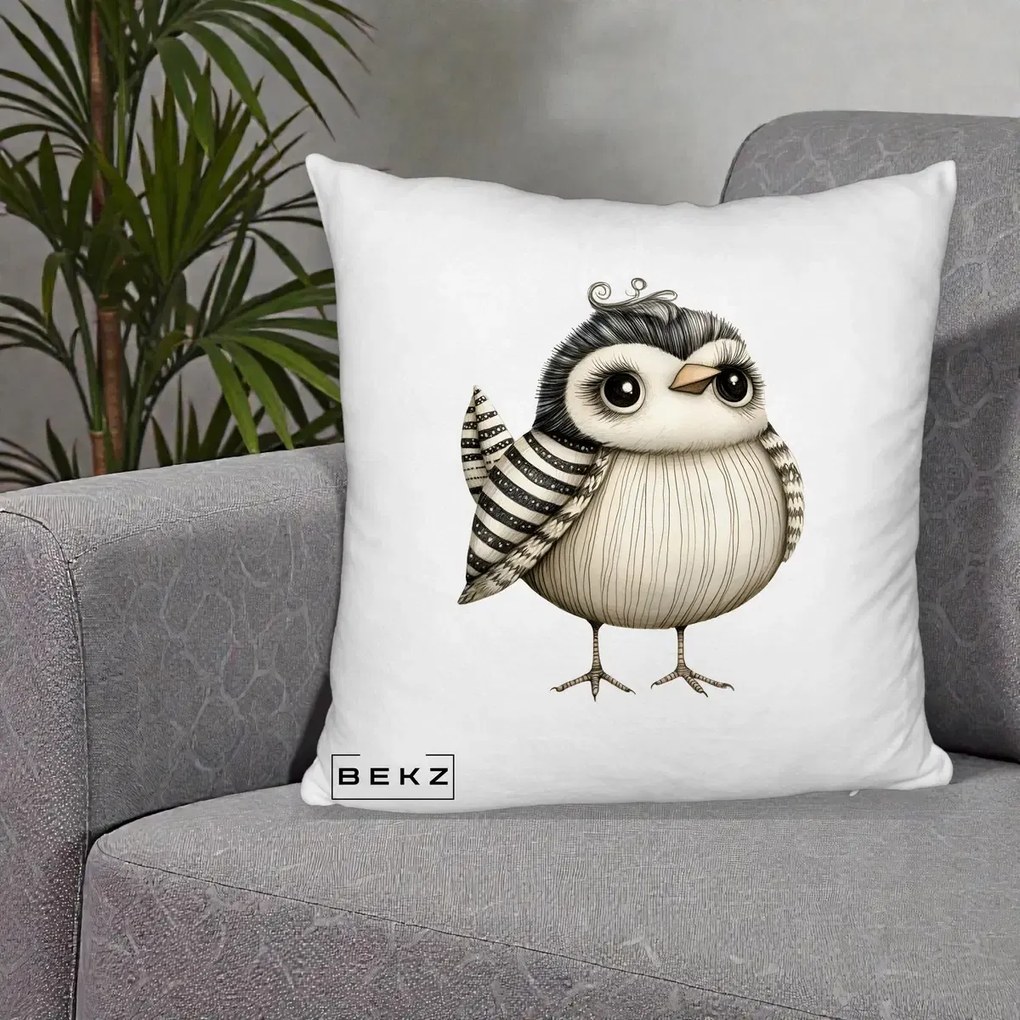 Perna Decorativa Pui Elegant Alb-Negru, 40x40 cm, Alb Pufos, Husa Detasabila, Perna Inclusa, BEKZ®
