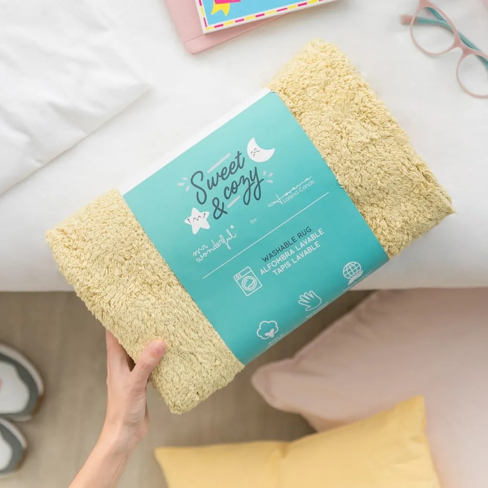 Covor pentru copii galben lavabil/țesut manual din bumbac ø100 cm You're My Sunshine – Lorena Canals