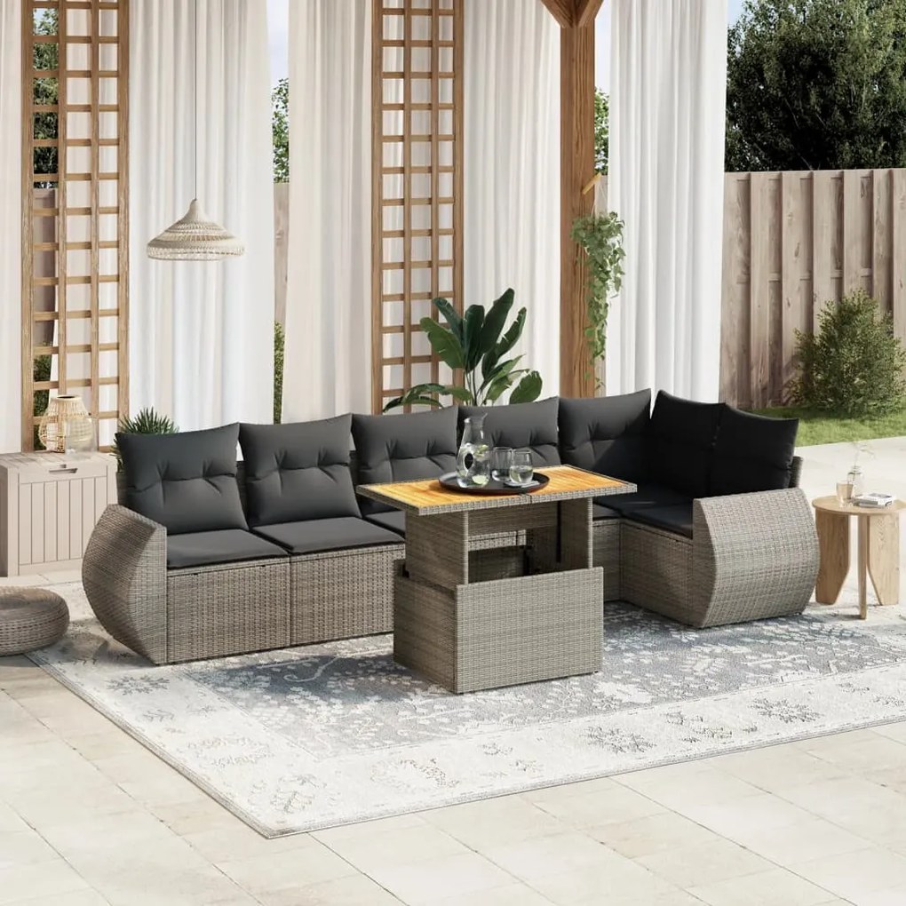 vidaXL Set canapele de grădină, 7 piese, cu perne, gri, poliratan