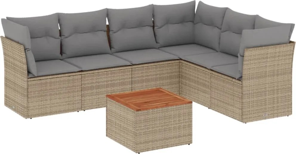 vidaXL Set canapele de grădină, 7 piese, cu perne, bej, poliratan