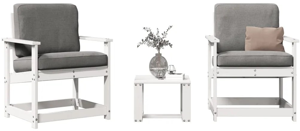 vidaXL Set mobilier de grădină, 3 piese, alb, lemn masiv de pin