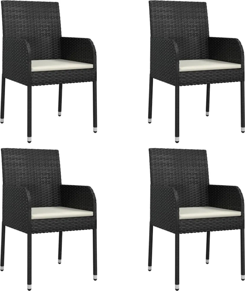 vidaXL Scaune de grădină cu perne, 4 buc., negru, poliratan
