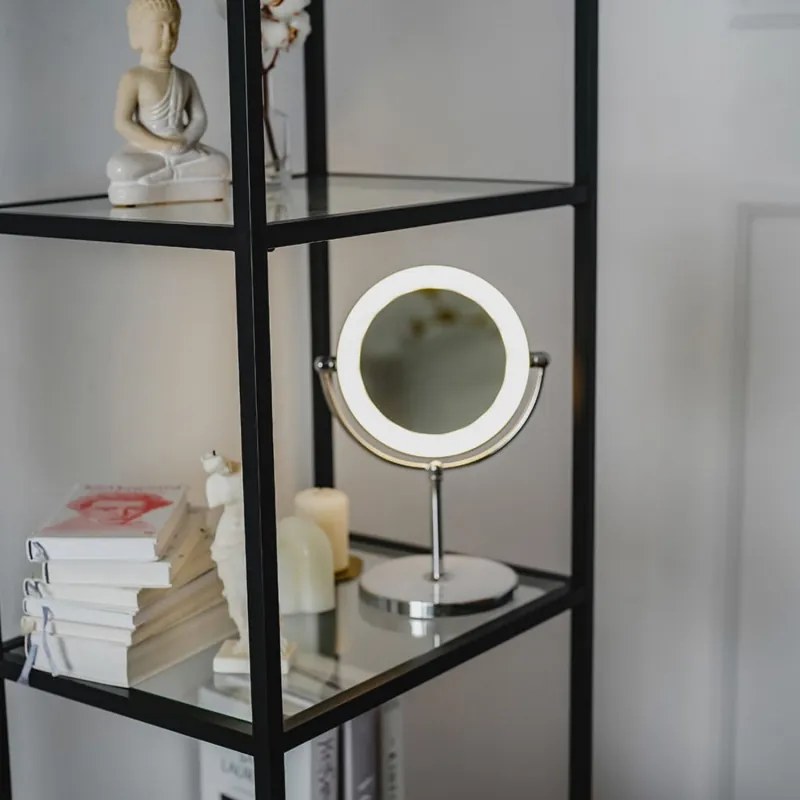 Oglinda cosmetica Beautifly Looking Glass Light, 14,5 cm, Marire 10x, USB-C, LED, Reglare la 360°, Argintiu