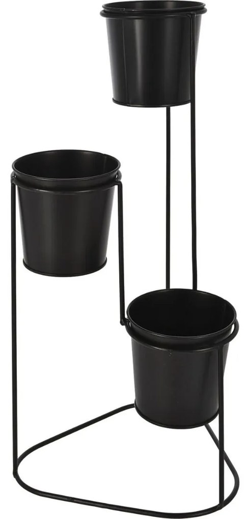 Suport pentru flori, din metal, negru, 3 ghivece, 24x22x47 cm