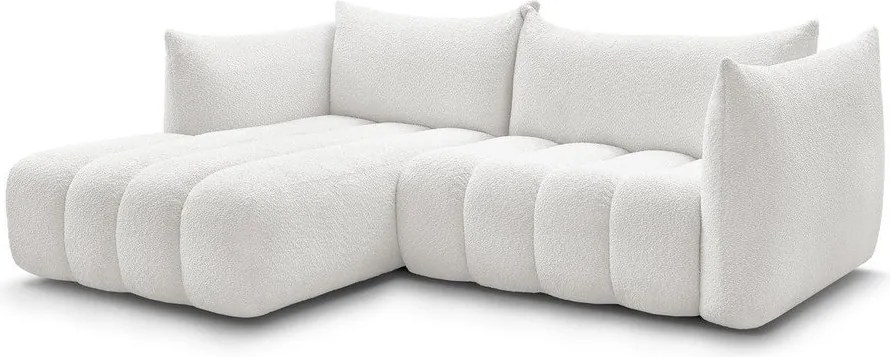 Colțar alb cu tapițerie din țesătură bouclé (cu colț pe partea stângă/cu șezlong) Azra – Bobochic Paris