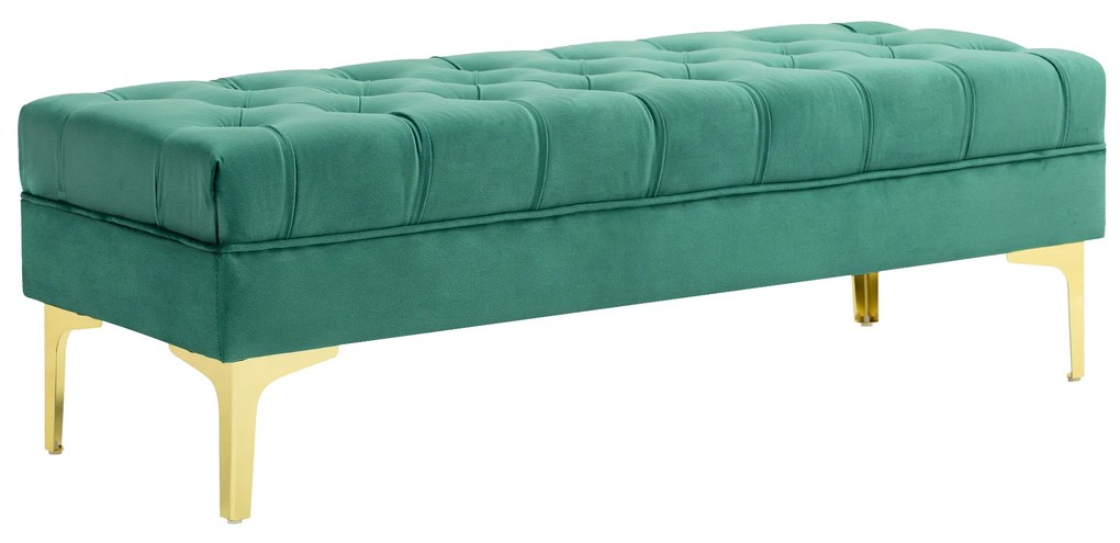 HOMCOM Bancă cu Husă Capitonată din Catifea cu Picioare Metalice pentru Hol, Coridor și Living, 118x45x42 cm, Verde | Aosom Romania