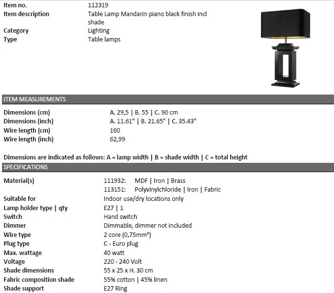 Veioza design LUX Mandarin negru 112319 HZ