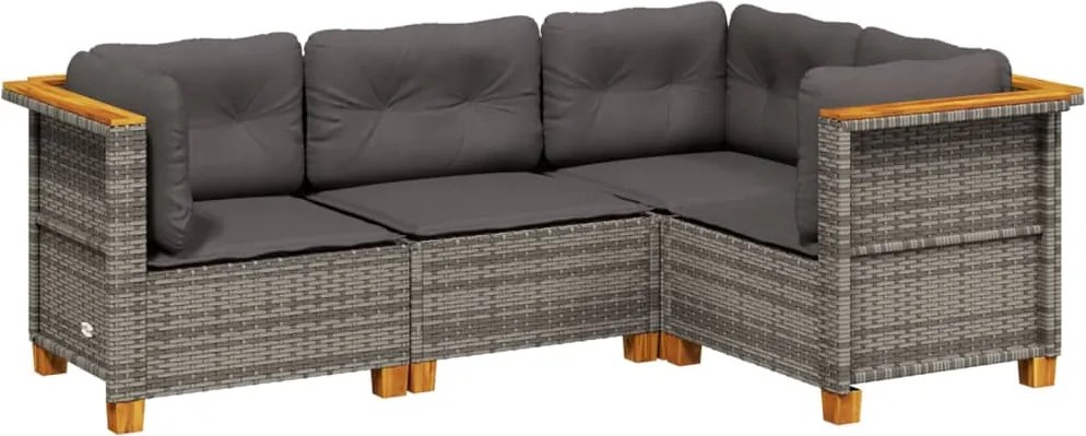 vidaXL Set canapea de grădină cu perne, 4 piese, gri, poliratan