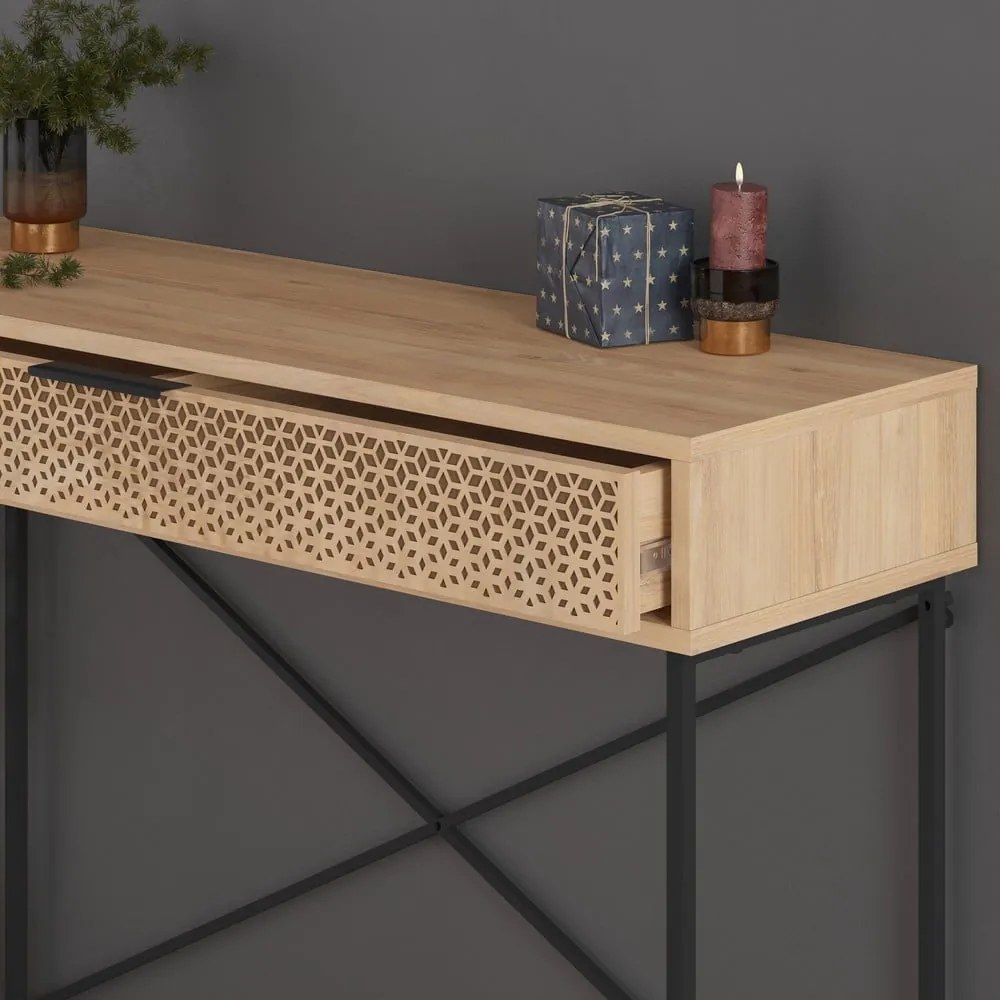 Masă consolă în culoare naturală cu aspect de lemn de stejar 35.5x110 cm Ecrin – Marckeric