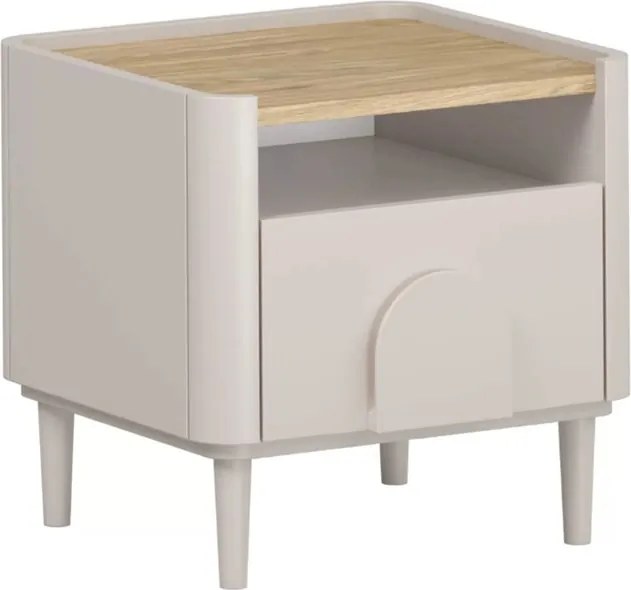 Noptieră Amilio cu sertar 50 cm pe picioare - casmir / stejar uleiat / mânere casmir